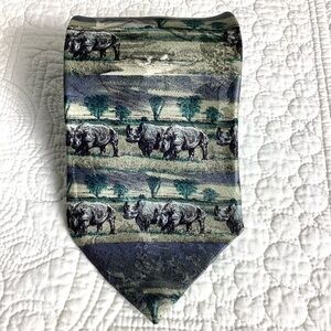 VTG Endangered Species Rhinoceros Safari Tie 100% Silk Made in USA Zoo Biologist
